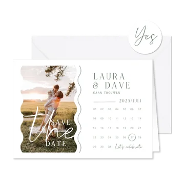 Trouwkaart save the date kalender foto grafisch golven
